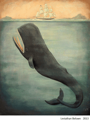 Leviathan Below: a whale beneath a sailing ship