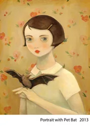 Portrait with Pet Bat: a girl holding a bat