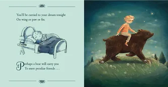 Dream Animals: a child riding a bear through the night