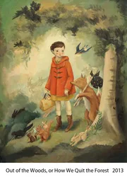 Out of the Woods, or How We Quit the Forest: a child in a red coat with forest animals