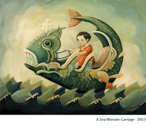 A Sea Monster Carriage: a boy riding a giant fish through the waves