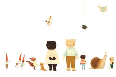 The Littlest Family's Big Day endpapers: the family with woodland creatures