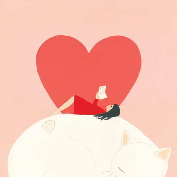 2027 Girls and Cats Calendar: February page