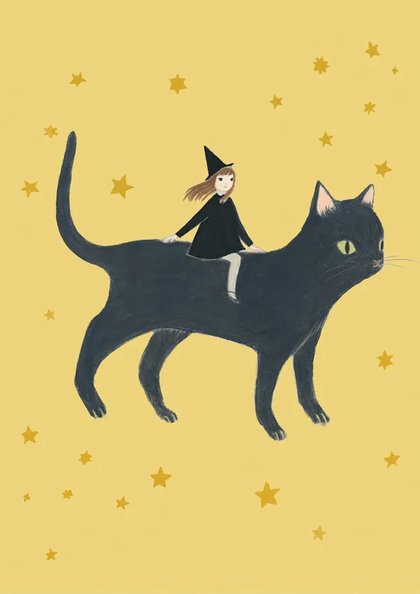 2027 Girls and Cats Calendar: October painting