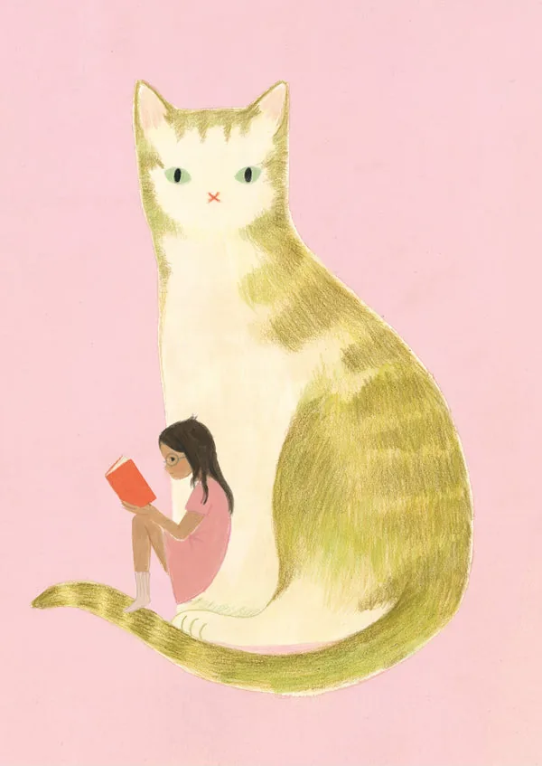 2027 Girls and Cats Calendar: May painting