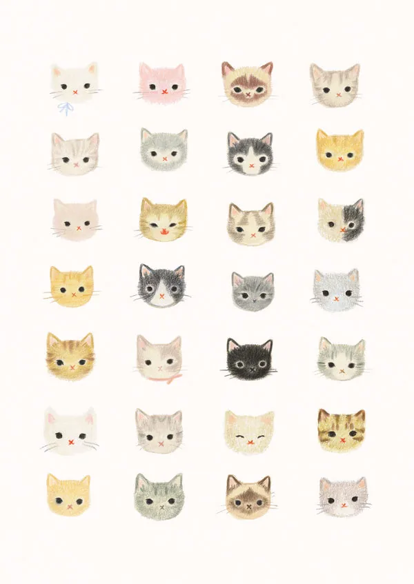 Girls & Cats postcards: Tiny Faces postcard