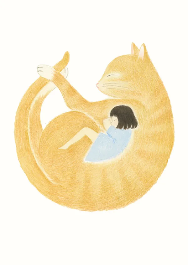Girls & Cats postcards: Cat Nap postcard
