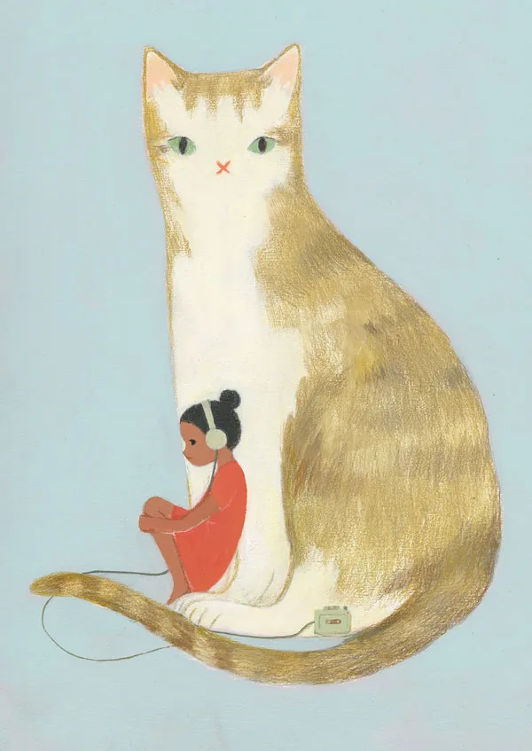 Girls & Cats postcards: Your Protector postcard