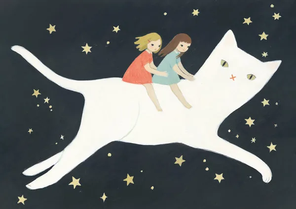 Girls & Cats postcards: Moon Cat postcard